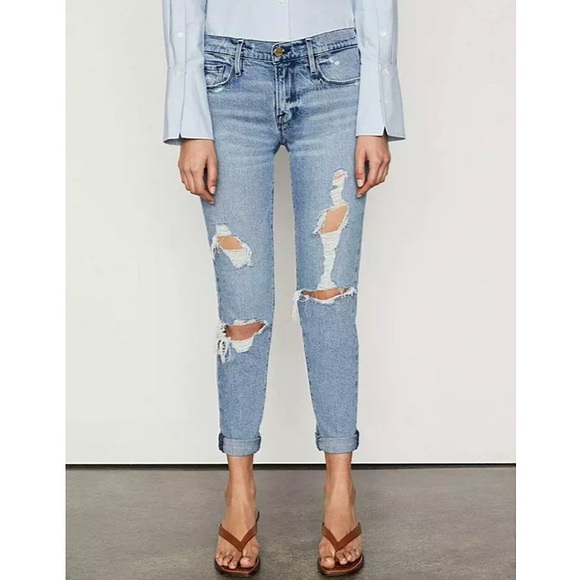 Frame Le Garcon Mid Rise Beldon Rips Distressed Jeans - Picture 2 of 15
